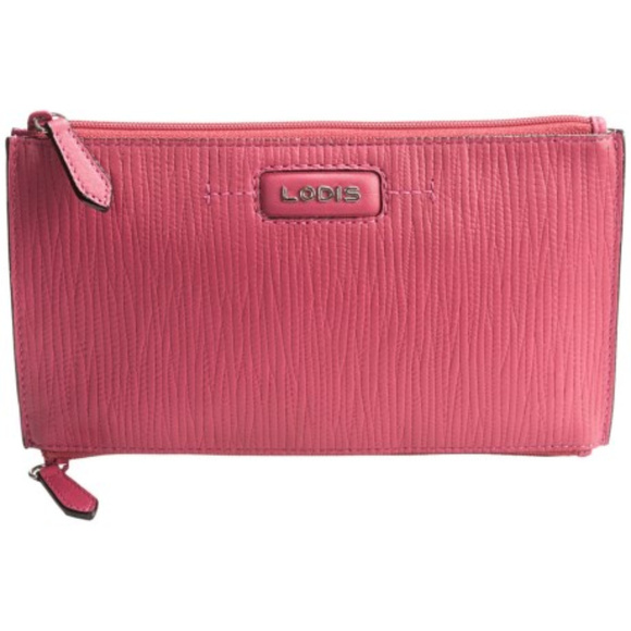 Lodis Handbags - Lodis Fucshia Lani Double-Zip Leather Pouch with RFID Protection